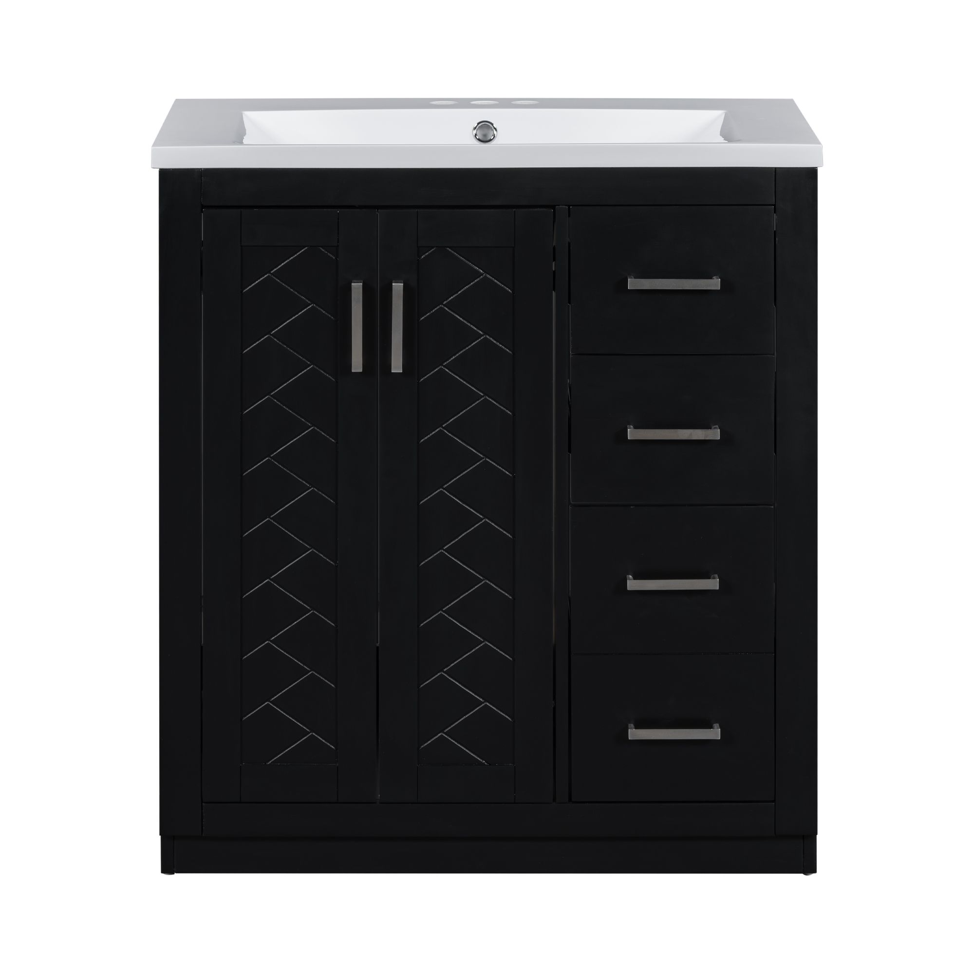 30'' Freestanding Bathroom Vanity with Resin Sink – Solid Wood Frame Storage Cabinet, 3 Drawers & Soft-Closing Doors