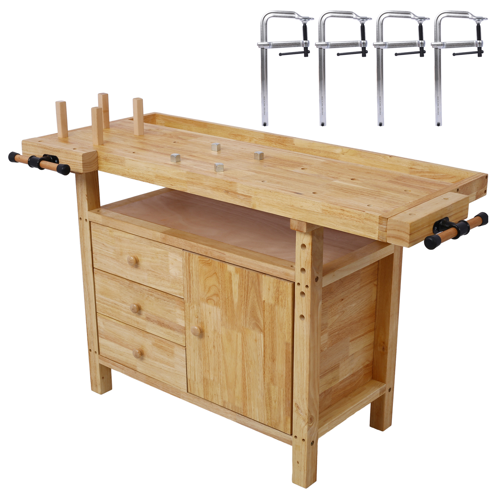 Wooden Workbench for Garage and Workshop – Durable Workbench with 12-Inch Bar Clamps, Pack of 4