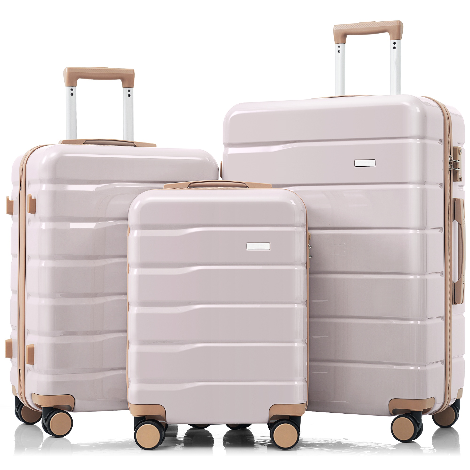 Best Luxury 3-Piece ABS Travel Luggage Set – TSA Lock Suitcases in 20, 24, and 28 Inch Sizes with 360° Spinner Wheels, Light Grey and Golden Finish