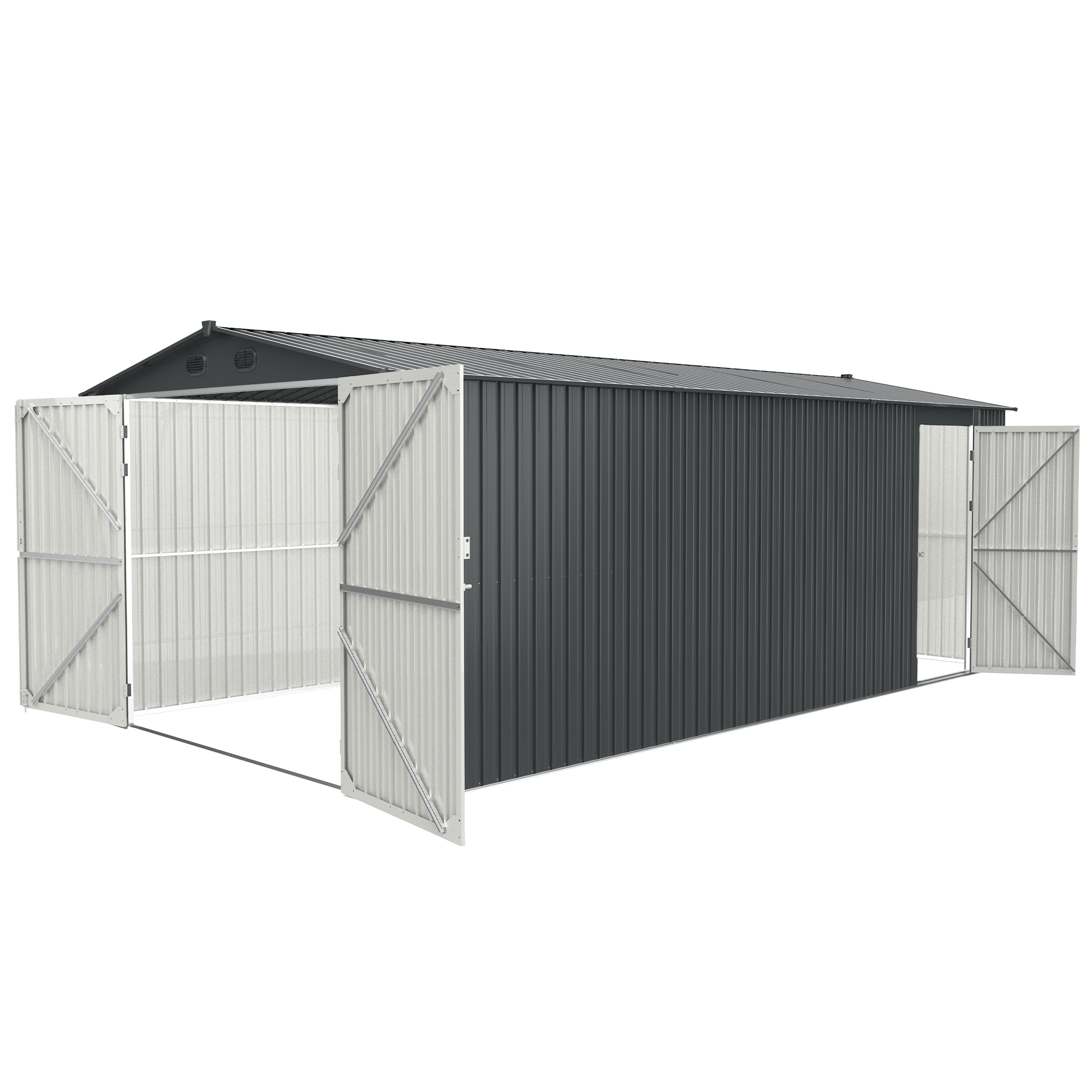 20x10 FT Metal Outdoor Storage Shed – Durable Garden Shed with Dual Doors & 4 Vents, Perfect for Storing Cars, Trucks, Bikes, Garbage Cans, Tools, and Lawnmowers