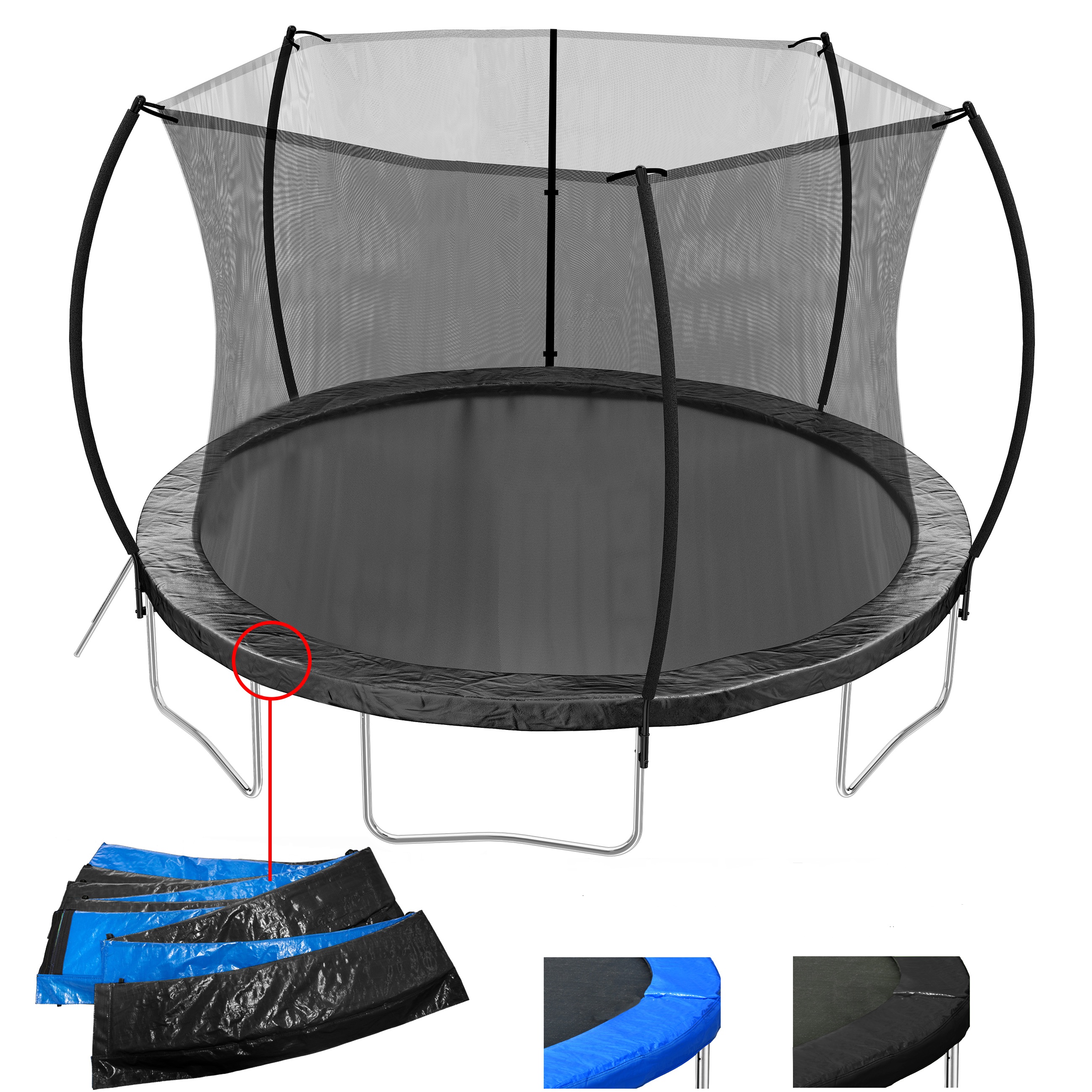 12FT Trampoline with Double-Sided Color Pad – Safe and Fun Trampoline for Kids and Adults, Featuring Enclosure Net, Ladder, and Curved Fence Poles