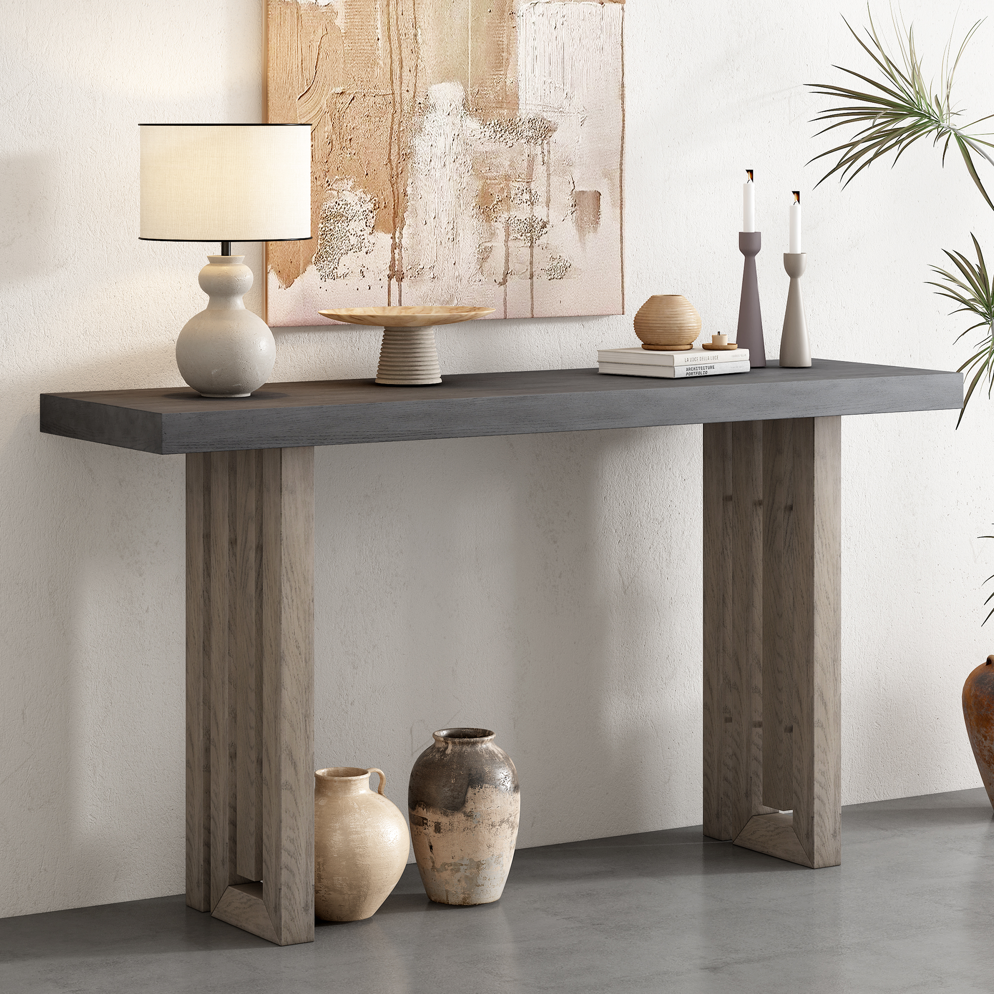 Stylish Oak Veneer Console Table with Unique Side Design, Perfect for Entryway, Hallway, Living Room, Foyer, or Corridor